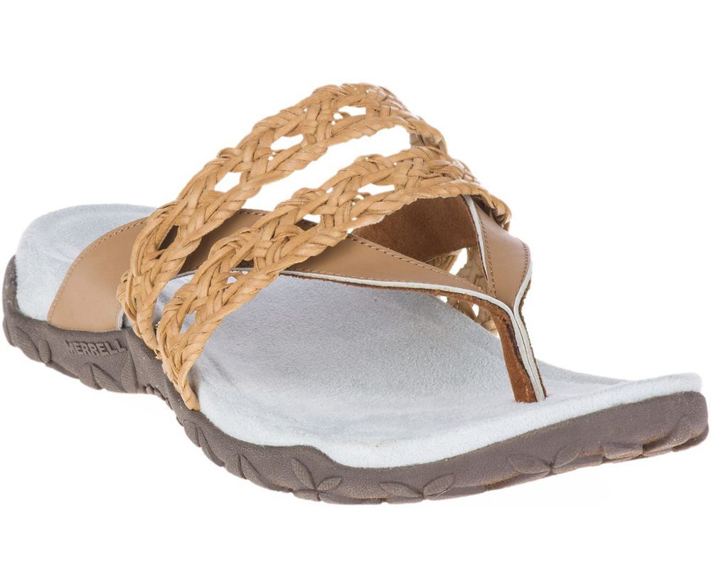 Sandały Merrell Damskie Brązowe/Białe - Terran Braid Thong - 437981-UZA